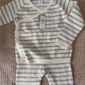 GAP Cream and Gray Striped Kids Matching Set